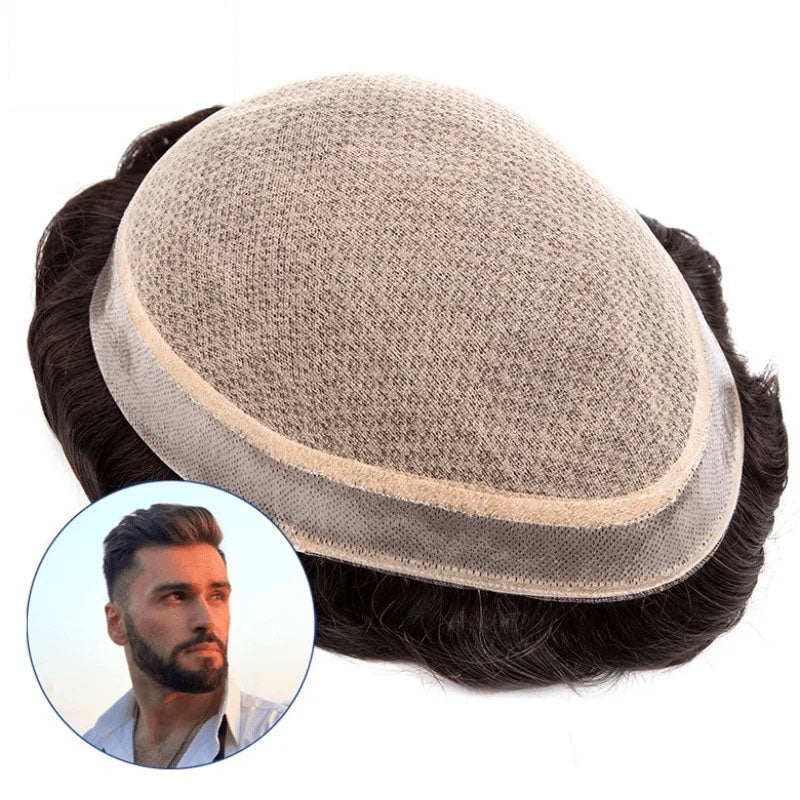 M Lace|Silk Base with Diamond Net Cover Hair System Men's Wigs For Men Toupee Men Durable 100% Natural Human Hair System Unit Male Wig 120% Density