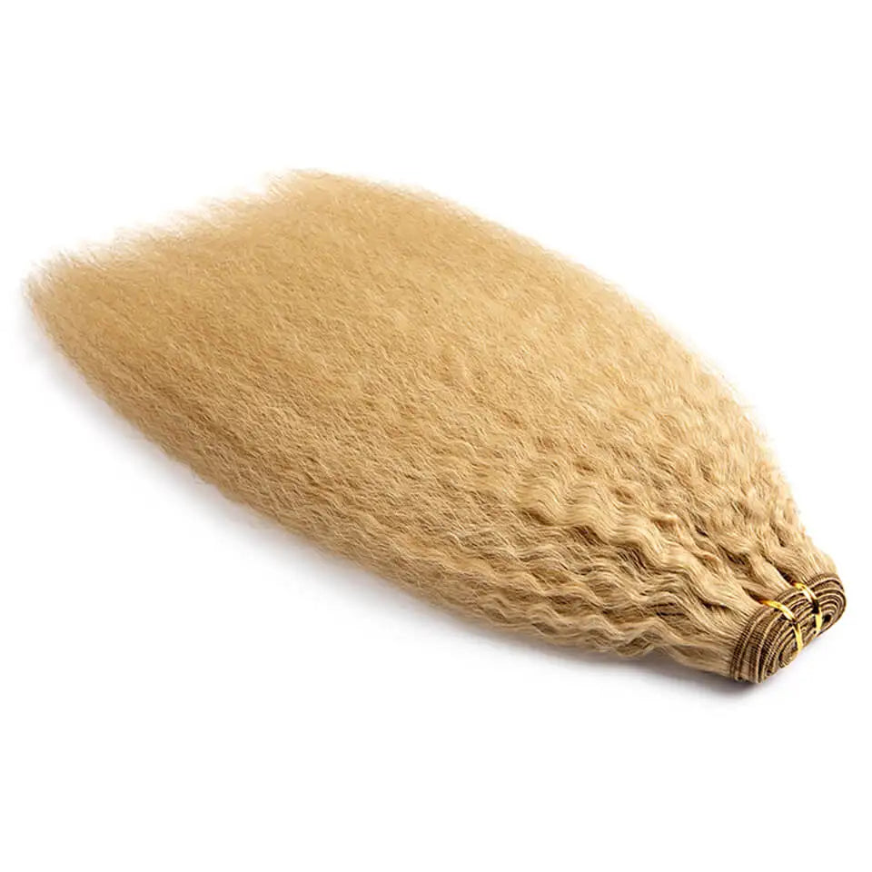 Kinky Straight Human Hair Weaves 100g/pcs Remy Human Hair Bundles Sew In Weft Extensions #27 Honey Blonde Color Natural Hair