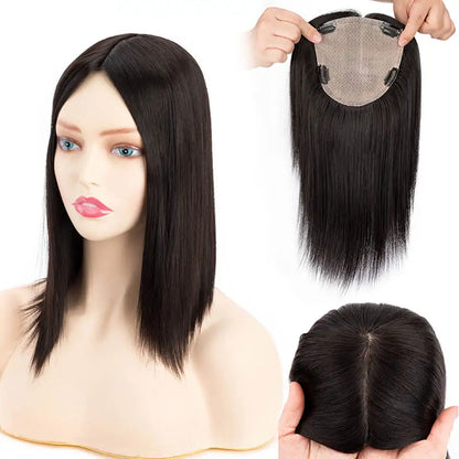 Silk Base Human Hair Topper For Women Silk Top Diamond Net Cover 4 Clips In Perimeter Straight Chinese Culticle Remy Hairpieces 100% Density