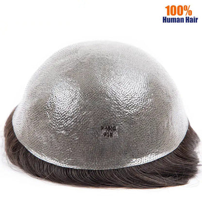 Premium Durable Knotted Microskin Male Hair Prosthesis 0.12MM Men's capillary prothesis 6" Men Wigs 100% Natural Human Hair 130% Density