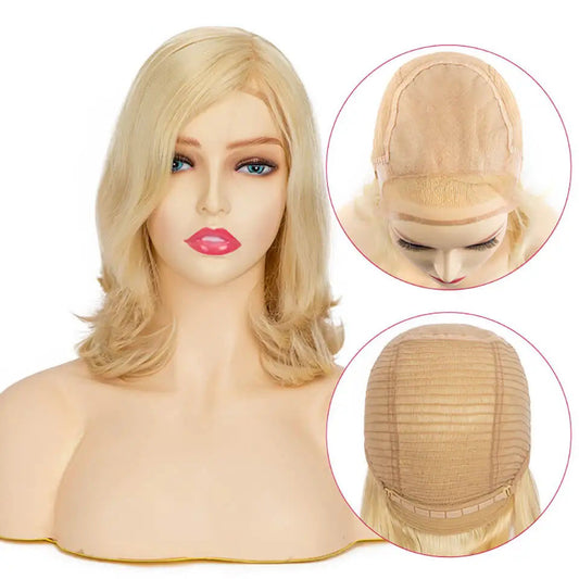 Short Jewish Wig 100% Human Hairpieces Injection Lace With 1" French Lace Front & Temple 8" Lace Front Human Hair Wigs For Women