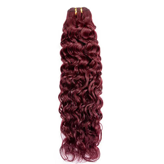 Water Wave Human Hair Bundles Weave in Double Weft Remy Hair Hairpieces for Women Human Hair Extensions Burgundy 100g/pcs