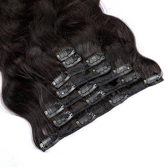 Body Wave Lace Clip In Human Hair Extension Natural Color Double Weft Human Hair Extensions 7pcs/set WIth Full Head Remy Hair