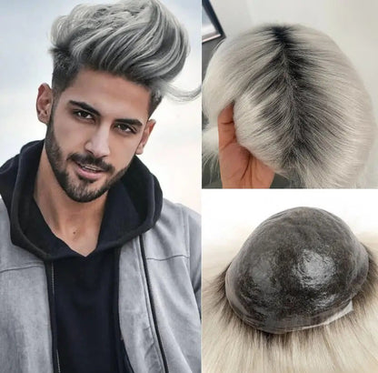 Men's Capillary Prothesis 0.08MM Double Knotted Toupee Men Durable Male Hair Prosthesis 100% Natural Human Hair Wigs For Man 120% Density