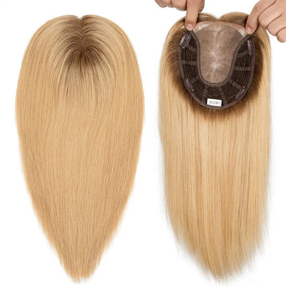 Fine Mono With Wefted In Sides And Back Base Hair Toppers For Women Blonde Women Topper Chinese Cuticle Human Hair Wigs 120% Density