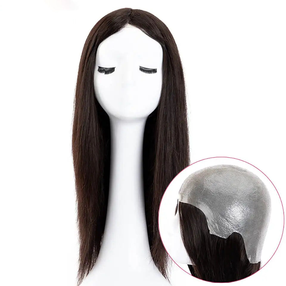 Long Straight Durable Jewish Women Wigs Full Pu Knotted Base Human Hair Wigs For Women Natural Remy Human Hair Easy To Maintain