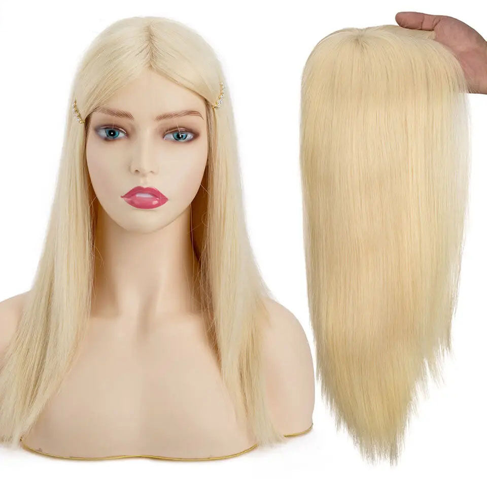 Silk Base Jewish Human Hair Wigs For Women Silk Top Wefted Sides&Back 1/8" Folded Lace And 1" Poly Coating In Front Blonde Wig