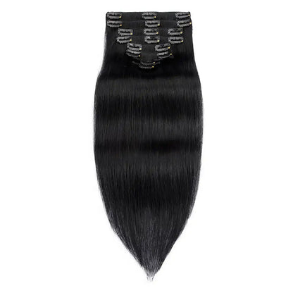 Clip In Hair Extensions Human Hair 8Pcs/set Clip Ins Straight Hair For Full Head Jet Black 100% Remy Human Hair 12-24Inch