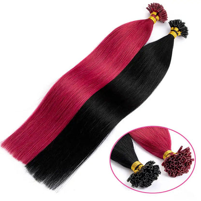 Straight Keratin Tip Hair Extensions Real Human Hair Natural Fusion U Tip Human Hair Extension Burgundy Color