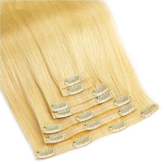 Blonde Straight Hair PU Clip In Hair Extension Human Hair 12-24 Inch 100% Remy Hair Extensions 7Pcs Seamless Skin Weft Clip-on