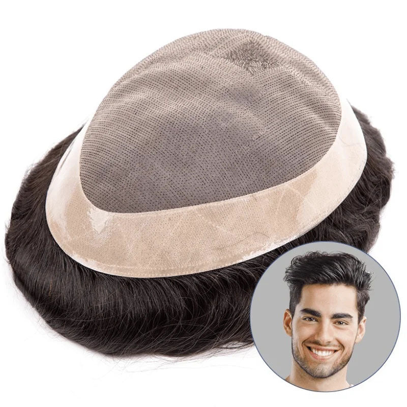 Men Toupee Mono Men Wig 130% Density 100% Human Hair Durable Male Hair Prosthesis Toupee Men 6" Hair Replacement System For Men