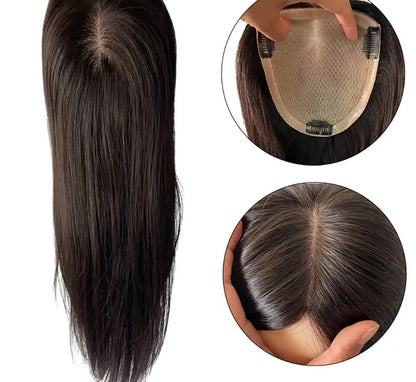 Straight Hair Toppers For Women Skin Silk Base Human Hair Topper With 3 Clips Hairpins Remy Virgin Human Hair Pieces 120% Density