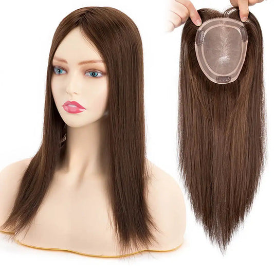 Fine Mono Human Hair Toppers For Women Chinese Cuticle Virgin Human Hair Wigs Straight Mono Women Toppers Hairpieces 120% Density