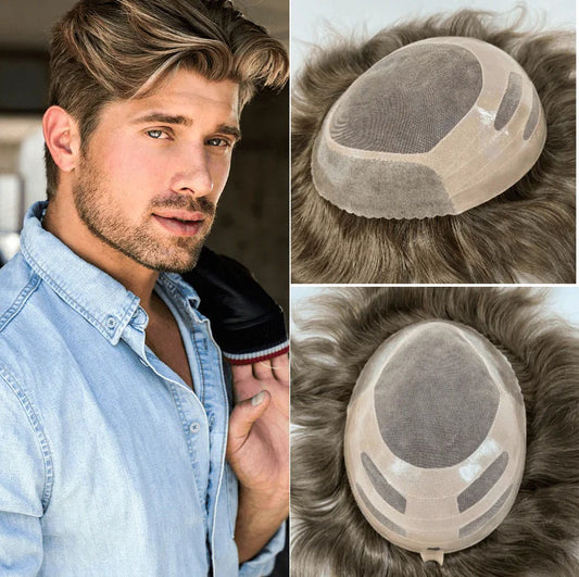 Durable Bond Mono & Pu Front And NPU Back Male Hair Prosthesis Breathable 100% Natural Human Hair Toupee Men Wig 120% Density