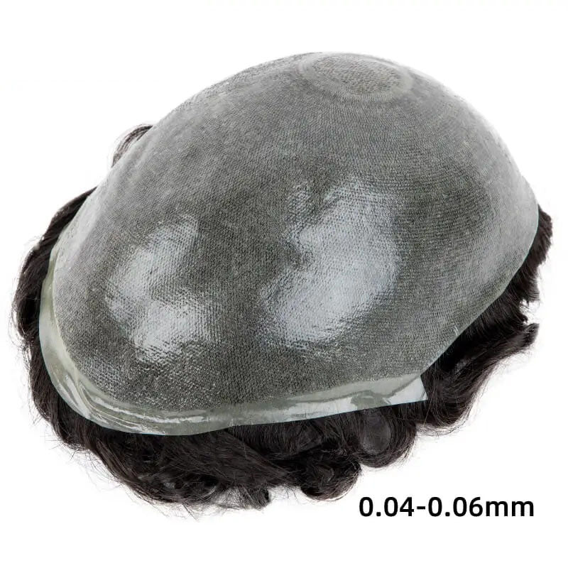 Male Hair Prosthesis 0.04-0.06mm Double Knots Pu Toupee Men Durable Men Wig 100% Human Hair System Unit Men Capillary Prosthesis 130% Density