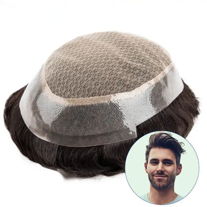 Double Layers Australia Male Hair Prosthesis Lace PU Hair Man Wig Breathable 100% Natural Human Hair Toupee for Men 120% Density