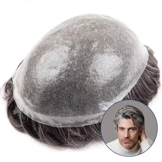 PU With Double Knots Toupee Men 0.06-0.08MM Men's System Unit 6" Men Wigs 100% Natural Human Hair  120% Density