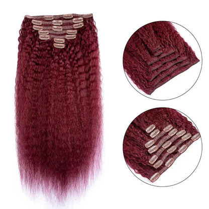 Kinky Straight Clip Ins Hair Extension Human Hair 12-24Inch Burgundy Color Lace Clip In Hair 7pcs/set Remy Human Hair Extensions