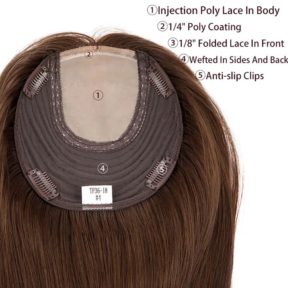 Jewish Straight Human Hair Toppers For Women Injection Poly Lace In Body Poly Coating &Lace & Weft Women Toupee With Clips 120% Density