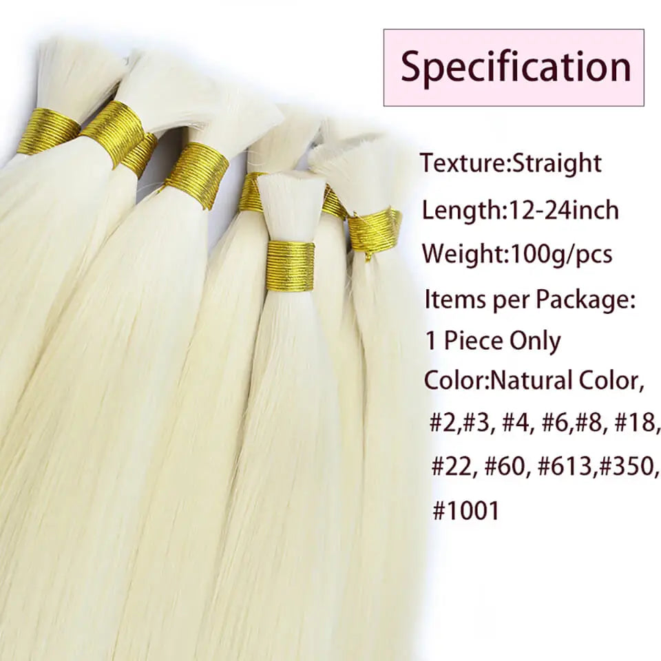 Straight Bulk Hair Human Hair For Braiding 100% Remy Human Braiding Hair Bundles No Weft 12-24Inch Bulk Hair Extensions 100g/pcs