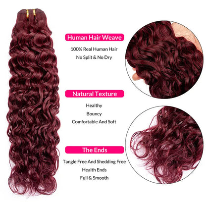 Water Wave Human Hair Bundles Weave in Double Weft Remy Hair Hairpieces for Women Human Hair Extensions Burgundy 100g/pcs