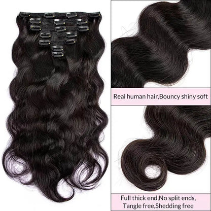 Body Wave Lace Clip In Human Hair Extension Natural Color Double Weft Human Hair Extensions 7pcs/set WIth Full Head Remy Hair