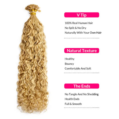 Water Wave V Tip Hair Human Hair Extensions Blonde Keratina Fusion Human Hair 12-24Inch Remy Hair Extension