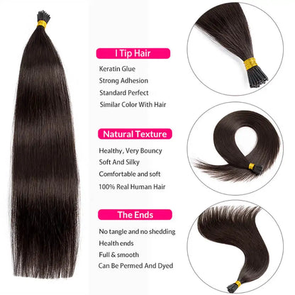 Tip Hair Extension Real Remy Human Hair Straight Keratina Tip Fusion Human Hair Extensions 12-24Inch