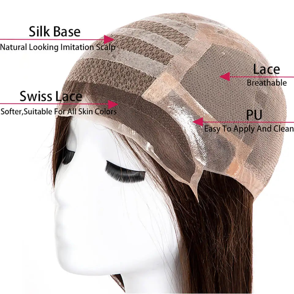 Medical Wig Cap With Swiss Lace Front Human Hair Wigs For Women Chinese Cuticle Real Natural Hair Wig Hand Tied Wig Hairpieces