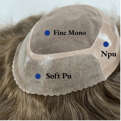 Durable Bond Mono & Pu Front And NPU Back Male Hair Prosthesis Breathable 100% Natural Human Hair Toupee Men Wig 120% Density