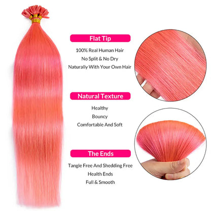 Keratin Flat Tip Hair Extensions Real Human Hair 50Pcs/Set Straight Fusion Human Hair Extension Multi-Color