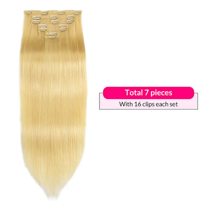 Blonde Straight Hair PU Clip In Hair Extension Human Hair 12-24 Inch 100% Remy Hair Extensions 7Pcs Seamless Skin Weft Clip-on