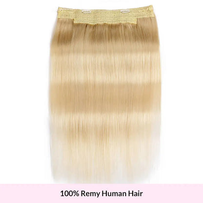 Human Hair Extensions Clip In Hair Long Straight Fish Line With Clip One Piece Halo Hair Extensions Remy Human Hair Blonde Color