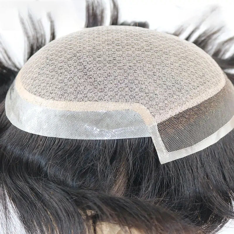 I Lace| Silk Base with Swiss Lace Front Diamond Mesh Bottom Wigs For Men Toupee Men Durable 100% Human Hair System Unit Mens Wig 120% Density