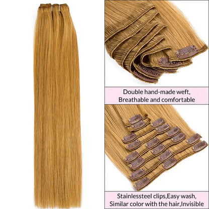 Clip In Hair Extensions Human Hair 8Pcs/set Clip Ins Straight Hair Full Head For Women 100% Remy Human Hair 12"-24'' Multi Color