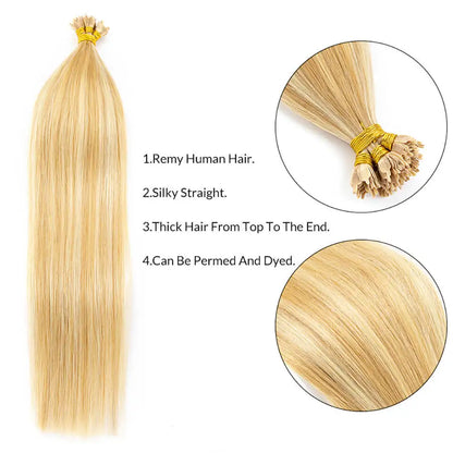 T Tip Hair Extensions Fusion Human Hair 12"-24" Keratin Straight Remy Human Hair Extension