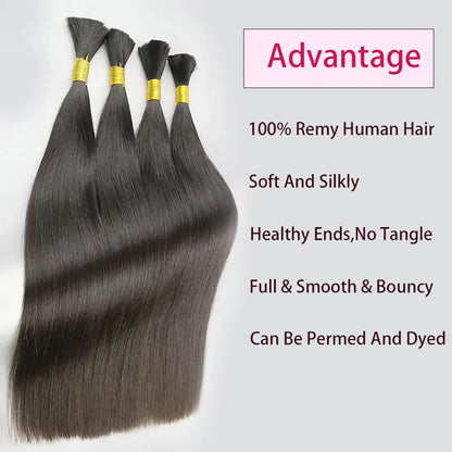 Straight Bulk Hair Human Hair For Braiding 100% Remy Human Braiding Hair Bundles No Weft 12-24Inch Bulk Hair Extensions 100g/pcs