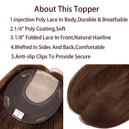 Jewish Straight Human Hair Toppers For Women Injection Poly Lace In Body Poly Coating &Lace & Weft Women Toupee With Clips 120% Density