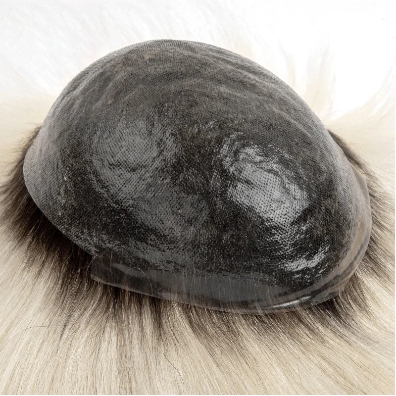 Men's Capillary Prothesis 0.08MM Double Knotted Toupee Men Durable Male Hair Prosthesis 100% Natural Human Hair Wigs For Man 120% Density