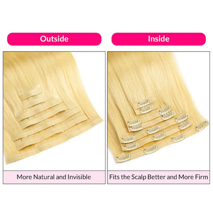 Blonde Straight Hair PU Clip In Hair Extension Human Hair 12-24 Inch 100% Remy Hair Extensions 7Pcs Seamless Skin Weft Clip-on