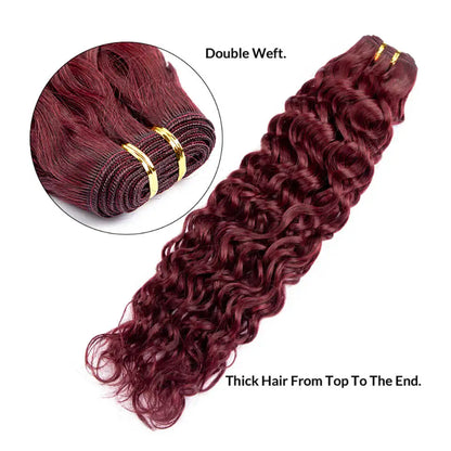 Water Wave Human Hair Bundles Weave in Double Weft Remy Hair Hairpieces for Women Human Hair Extensions Burgundy 100g/pcs