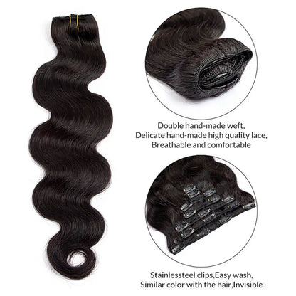 Body Wave Lace Clip In Human Hair Extension Natural Color Double Weft Human Hair Extensions 7pcs/set WIth Full Head Remy Hair