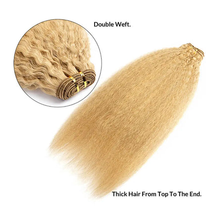 Kinky Straight Human Hair Weaves 100g/pcs Remy Human Hair Bundles Sew In Weft Extensions #27 Honey Blonde Color Natural Hair