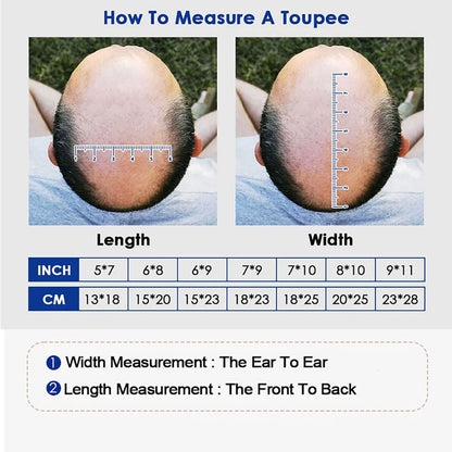 Premium Durable Knotted Microskin Male Hair Prosthesis 0.1-0.12MM Men's capillary prothesis 6" Men Wigs 100% Natural Human Hair 130% Density