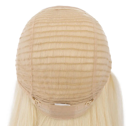 Silk Base Jewish Human Hair Wigs For Women Silk Top Wefted Sides&Back 1/8" Folded Lace And 1" Poly Coating In Front Blonde Wig