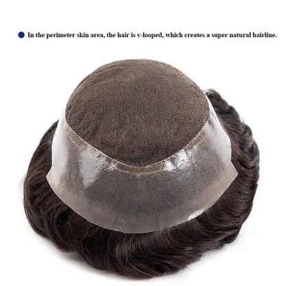 Swiss Australia Toupee Men Swiss Lace and Knotted PU Wig For Men Hair Replacement Unit 6“ Male Hair Prosthesis Systems Unit 120% Density