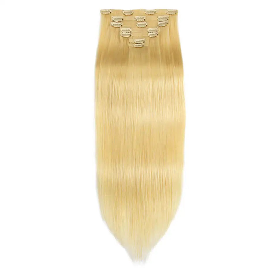 Blonde Straight Hair PU Clip In Hair Extension Human Hair 12-24 Inch 100% Remy Hair Extensions 7Pcs Seamless Skin Weft Clip-on