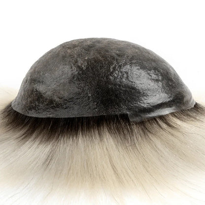 Men's Capillary Prothesis 0.08MM Double Knotted Toupee Men Durable Male Hair Prosthesis 100% Natural Human Hair Wigs For Man 120% Density