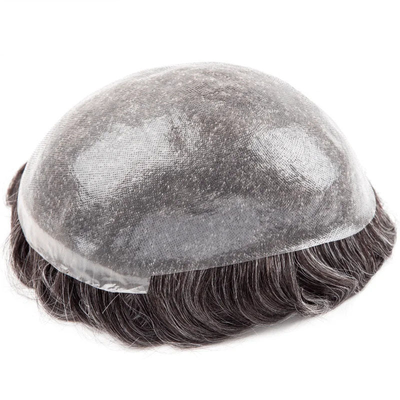 PU With Double Knots Toupee Men 0.06-0.08MM Men's System Unit 6" Men Wigs 100% Natural Human Hair  120% Density