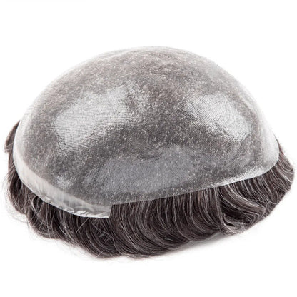 PU With Double Knots Toupee Men 0.06-0.08MM Men's System Unit 6" Men Wigs 100% Natural Human Hair  120% Density